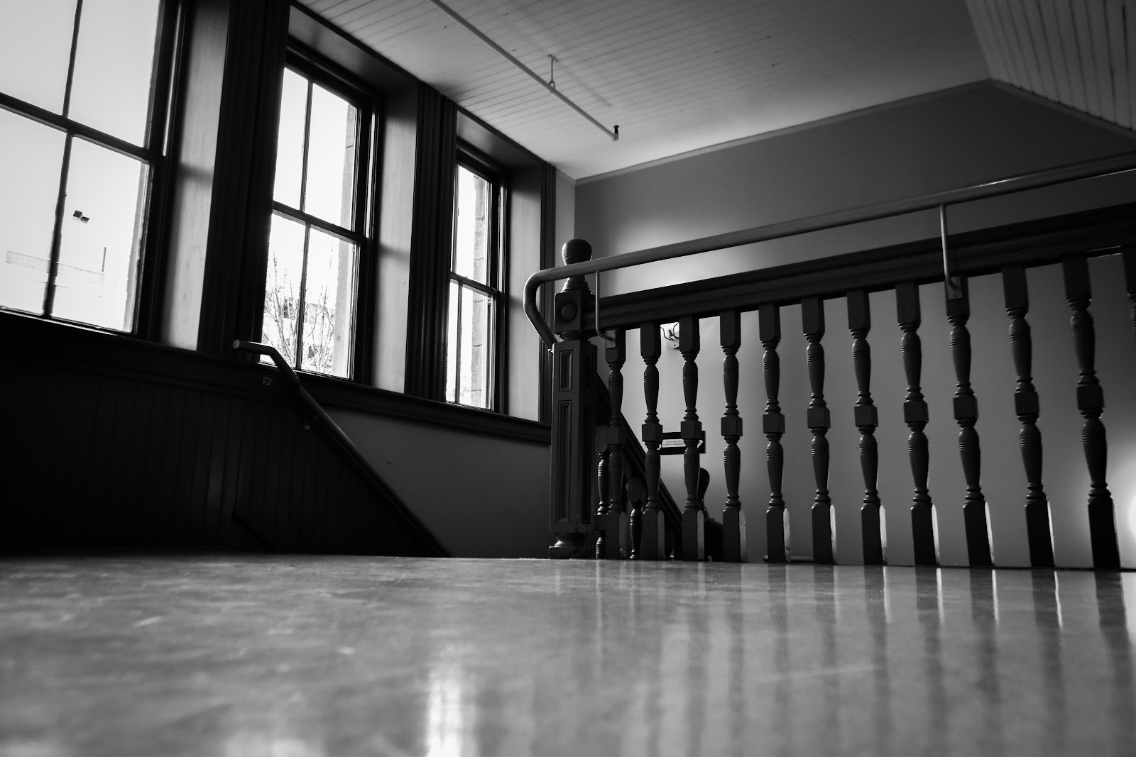 black and white photo of a stairway